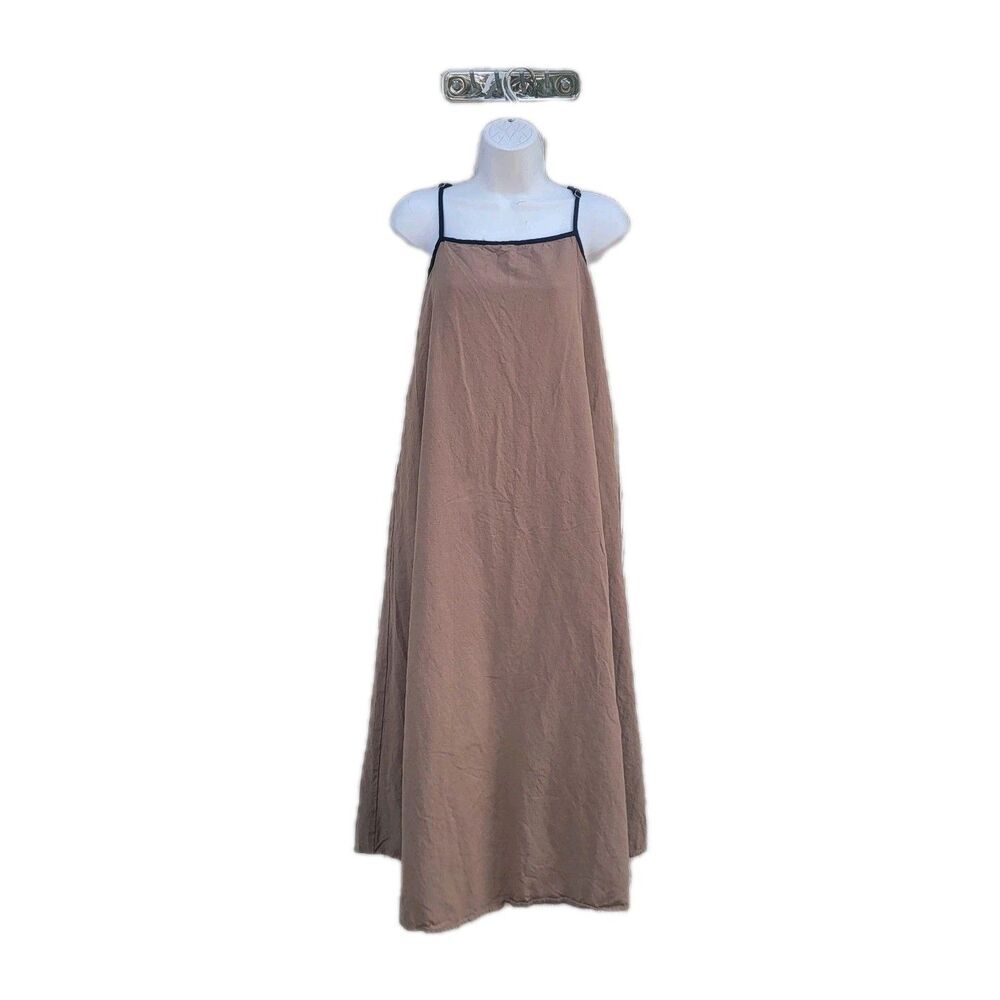 Shy Velvet Linen Blend Dress Sz L Brn Pockets Lagenlook Boho Coastal